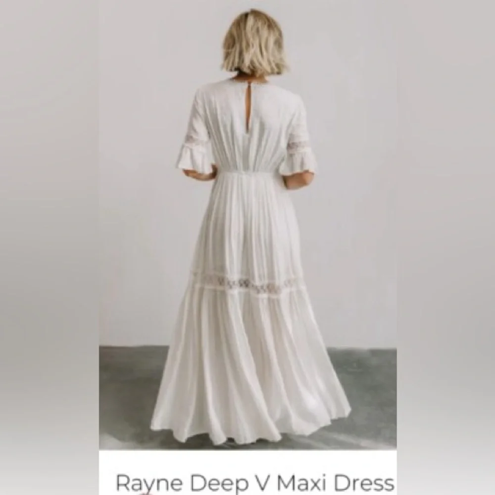Baltic Born Rayna Deep V White Maxi Dress XL Wedding Boho Festival Fairy - Picture 2 of 12